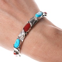 6 3/8&quot; Carmelita and Dan Simplicio Zuni Sterling, turquoise, and coral bracelet - £254.80 GBP