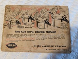 Vintage Mirro-Matic Recipes, Directions, Timetables Booklet - $4.94