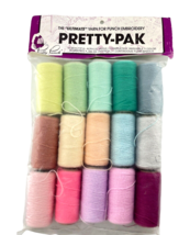 Pretty-Pak 3 Punch Embroidery Acrylic Yarn 15 Spools 100 Yds. Ea. Pastel Colors - £29.79 GBP