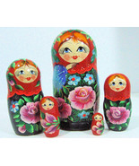 5pcs Hand Painted Floral Red Color Russian Nesting Doll - $47.58 CAD