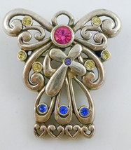 ANGEL Sterling Silver PENDANT/BROOCH Pin with colored Rhinestones - sign... - £39.22 GBP