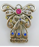 ANGEL Sterling Silver PENDANT/BROOCH Pin with colored Rhinestones - sign... - £39.56 GBP