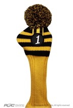 Yellow Black Golf Headcovers New Driver #1 Retro Pom Pom Head Cover Knit Sock - £15.41 GBP