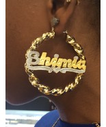 Personalized 14k GP bamboo 2 1/2&quot; jumbo any name earring  - $41.10 CAD