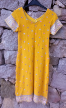 Indian Women Floral Yellow Kurti Kurta Tunic Top Pakistani Readymade XS Small - £12.16 GBP