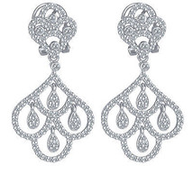 Women&#39;s Dangle Earrings 14k White Gold 1.40 TCW Natural Real Diamond Omega Back - £1,526.44 GBP