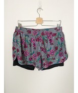 RBX Large L Women&#39;s Running Shorts Grey Floral Built In Biker Shorts (#34) - $7.84