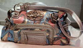 Kathy Van Zeeland Bag Crown Jewel Handbag Purse Nylon Satin Metallic Tri... - $28.71