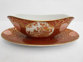 Gold Imari gravy boat Gold Rickshaw hand painted Japan 9 1/4&quot; attached u... - $58.41