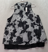 Charming Charlie Blouse Top Womens Large Black Floral Lined Sleeveless Open Back - £14.50 GBP