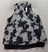 Charming Charlie Blouse Top Womens Large Black Floral Lined Sleeveless Open Back - £14.56 GBP