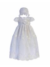 Elegant Lace Baby Girl Christening Dress Hat Set, Crayon Kids USA BC240 - £34.25 GBP
