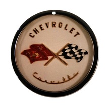 C1 Corvette Round Nose Crossed Flag Metal Magnet Emblem Art Size: 4&quot; 53 thru 55 - £15.67 GBP