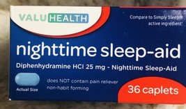 ValuHealth-Diphenhydramine HCI 25mg-Nighttime Sleep Aid:36 Caplets - $8.79