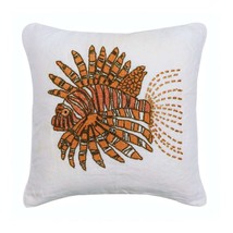 Handmade 16&quot;x16&quot; Beaded Fish Orange Linen Cushion Cover - Koi Carp - $40.66+