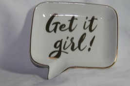 Design (New) Get It Girl! -TRINKET Dish, Stoneware White W/GOLD Trim 4.75&quot;X4.75&quot; - £10.96 GBP