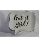 Design (new) GET IT GIRL! -TRINKET DISH, STONEWARE WHITE W/GOLD TRIM 4.7... - £11.06 GBP