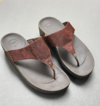 Fitflop LULU Wedge Toe Post Sandals 10 Brown Glitter Thong Comfort Vegan... - $39.89