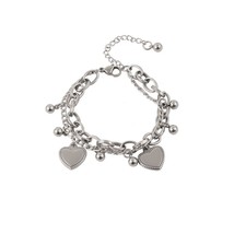 Hip Hop Cool Double Layered Linked Chain Heart Bracelets for Women Silver Color  - £9.87 GBP