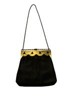 Vintage Black Satin Evening Bag Gold Frame Scalloped Clutch USA Elegant ... - $25.20
