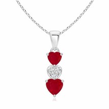 ANGARA Dangling Ruby and Diamond Triple Heart Pendant in 14K Gold | 18&quot; Chain - £661.14 GBP
