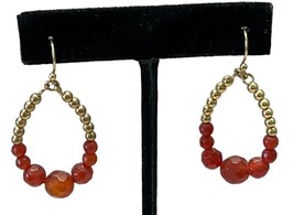 Orange Beaded Earrings Dangle Drop Gold Tone Faceted Beads 1.25 Inch - $13.89