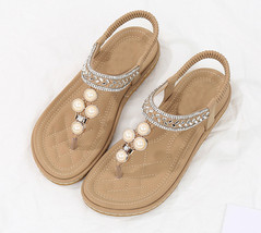 New Summer Flat Shoes Beaded Comfort Bohemian Large Size Sandals Summer Slippers - £24.81 GBP