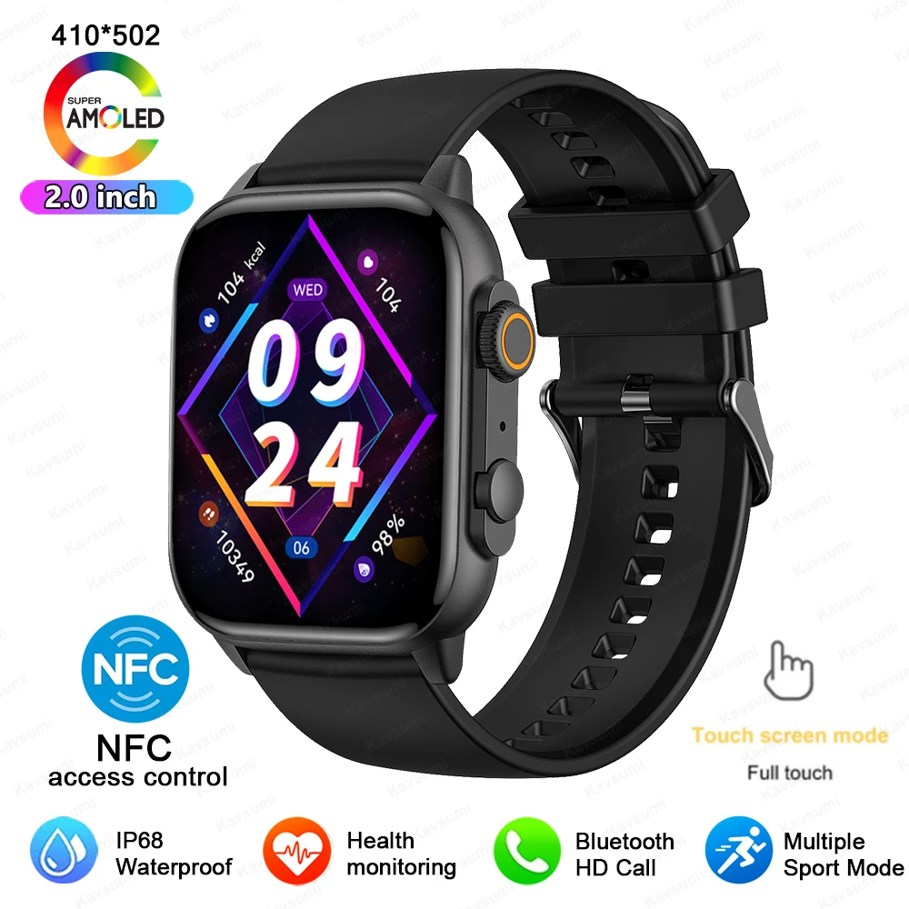 NFC Smart Watch Men Women 2.0&quot; AMOLED Screen Always On Display Bluetooth... - $96.35