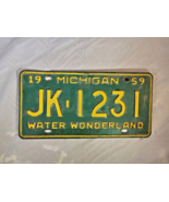 Michigan License Plate 1959 JK 1231 Water Wonderland Vintage Green Yellow - $225.61 MXN