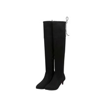 Stretch Slim Thigh High Boots Women Fashion Faxu Suede Low Heels Over The Knee B - £55.86 GBP