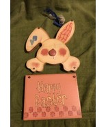 Happy Easter Bunny Hand painted wooden sign NEW Mint - £16.66 GBP
