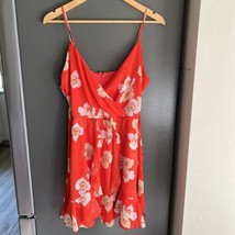 All in Favor Spaghetti Strap Floral Front Tie Dress Red Orange Ruffle Me... - $15.83
