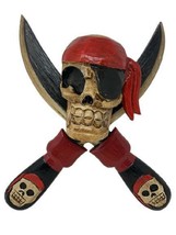 Pirate Skull+Cross Knives Wooden Wall Decor 14x12&quot; Tiki Bar Man Cave Beach House - £18.51 GBP