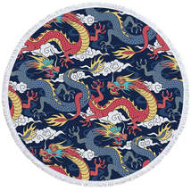 Red and Blue Chinese Dragons Round Beach Towel - $14.90+