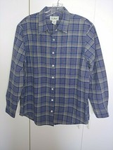 L.L. B EAN Ladies Ls 100% Cotton Blue Plaid Button SHIRT-L-BARELY WORN-HEAVY-NICE - £7.00 GBP