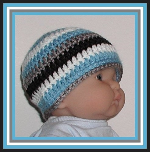 Blue Gray Black Baby Boys Beanie Infant White Stripes Boy Newborn - $8.50