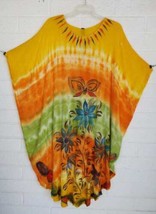New SACRED THREADS OS yellow tie-dye butterfly floral gauze caftan cover-up - £14.19 GBP
