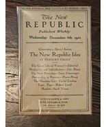 The New Republic Published Weekly, Wednesday December 6th 1922 Vol XXXII... - $58.49 CAD