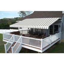 Grey White Striped 13X10 Ft Retractable Home Patio Canopy Awning - £340.25 GBP