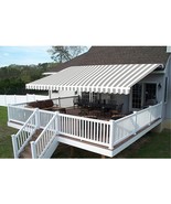 Grey White Striped 13X10 Ft Retractable Home Patio Canopy Awning - £334.99 GBP