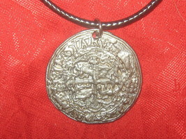 Novelty Silver Tone Pirate Spanish Escudo Coin Cross Pendant Charm Necklace - £6.32 GBP