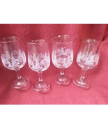 Vtg Lot Of 4 Libbey Arby&#39;s Frosted  Winter Tree Scene Tulip shaped Goblets - £18.69 GBP