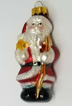 Christmas Ornament Santa Blown Glass Sparkle With Bag of Presents Staff Vintage - £12.11 GBP