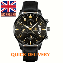 Men&#39;s Business Fashion Watch with leather Strap Black Quartz Date UK - £6.48 GBP