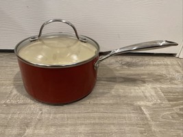 Food Network Red 2.5 Quart Covered Sauce Pan With Lid Cooking Pot NICE CONDITION - £31.15 GBP