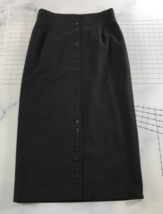 Vintage Lotz Skirt Womens 12 Black Straight Calf Length Full Button Front - $29.69
