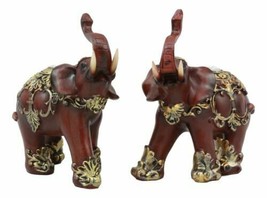 Ebros Faux Wood Feng Shui Elephant with Trunk Up Set of 2 Thai Buddhism Figurine - £26.30 GBP