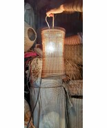 Rattan Handwoven Set of 2pcs Oriental Hour Glass Hanging Pendant Lamp Ho... - $198.76 CAD