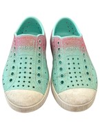 Native Kids Jefferson Glitter Slip-On Shoes C10 Aqua &amp; Pink EVA Lightweight - $323.50 MXN