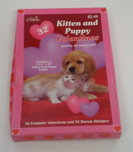 Retro 1997 valentines kitten and puppy pictures 32 small trading cards in box - £15.78 GBP